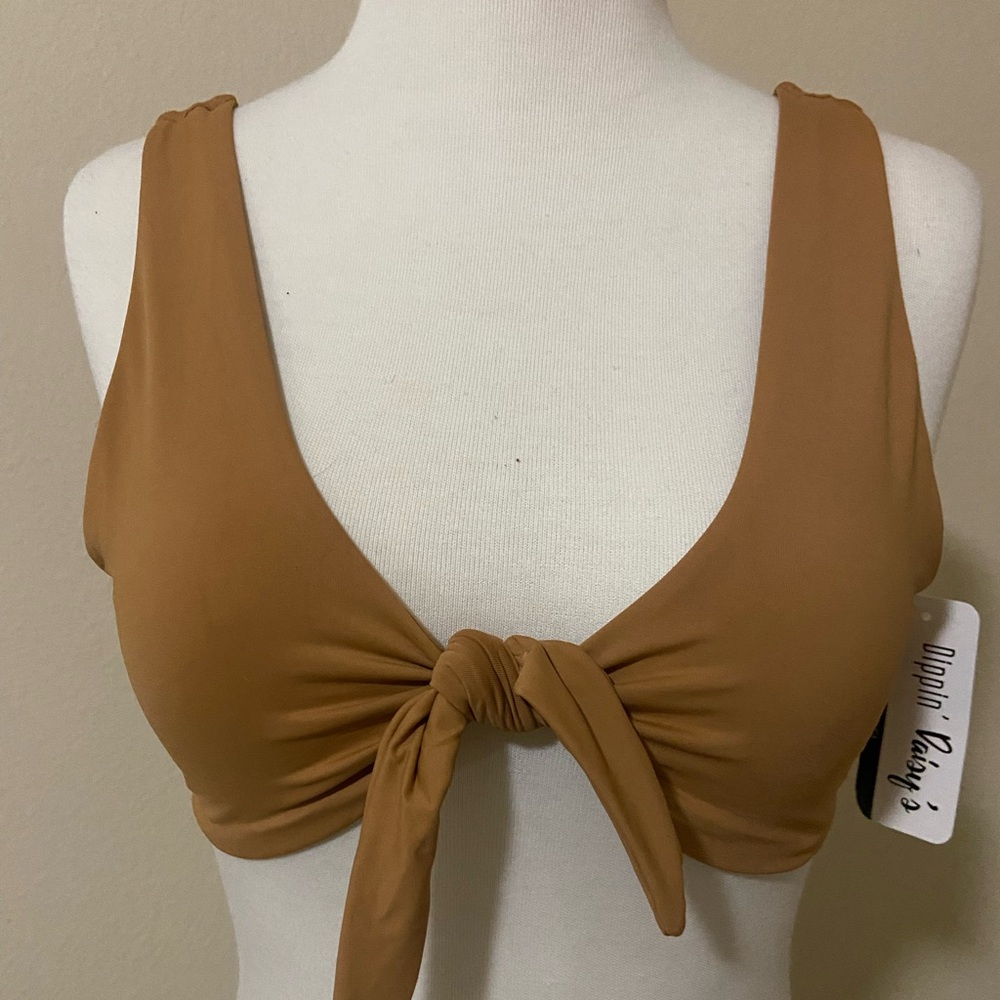 Dipping Daisy’s Small Caramel front tie bikini top. New